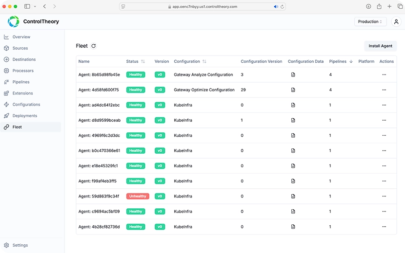 OTel Agent, Configuration & Version Control Visualized in ControlTheory.