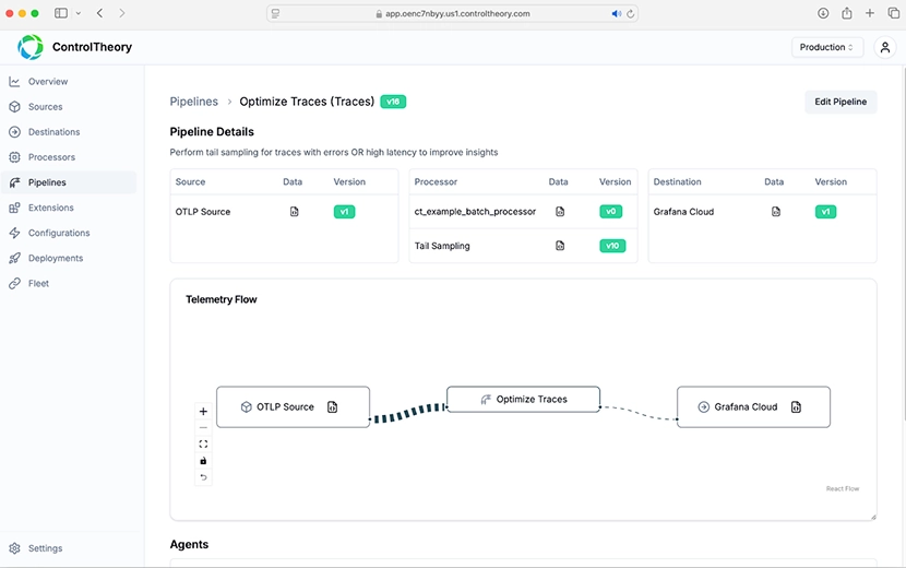 Pipeline Details with Telemetry Flow Using ControlTheory