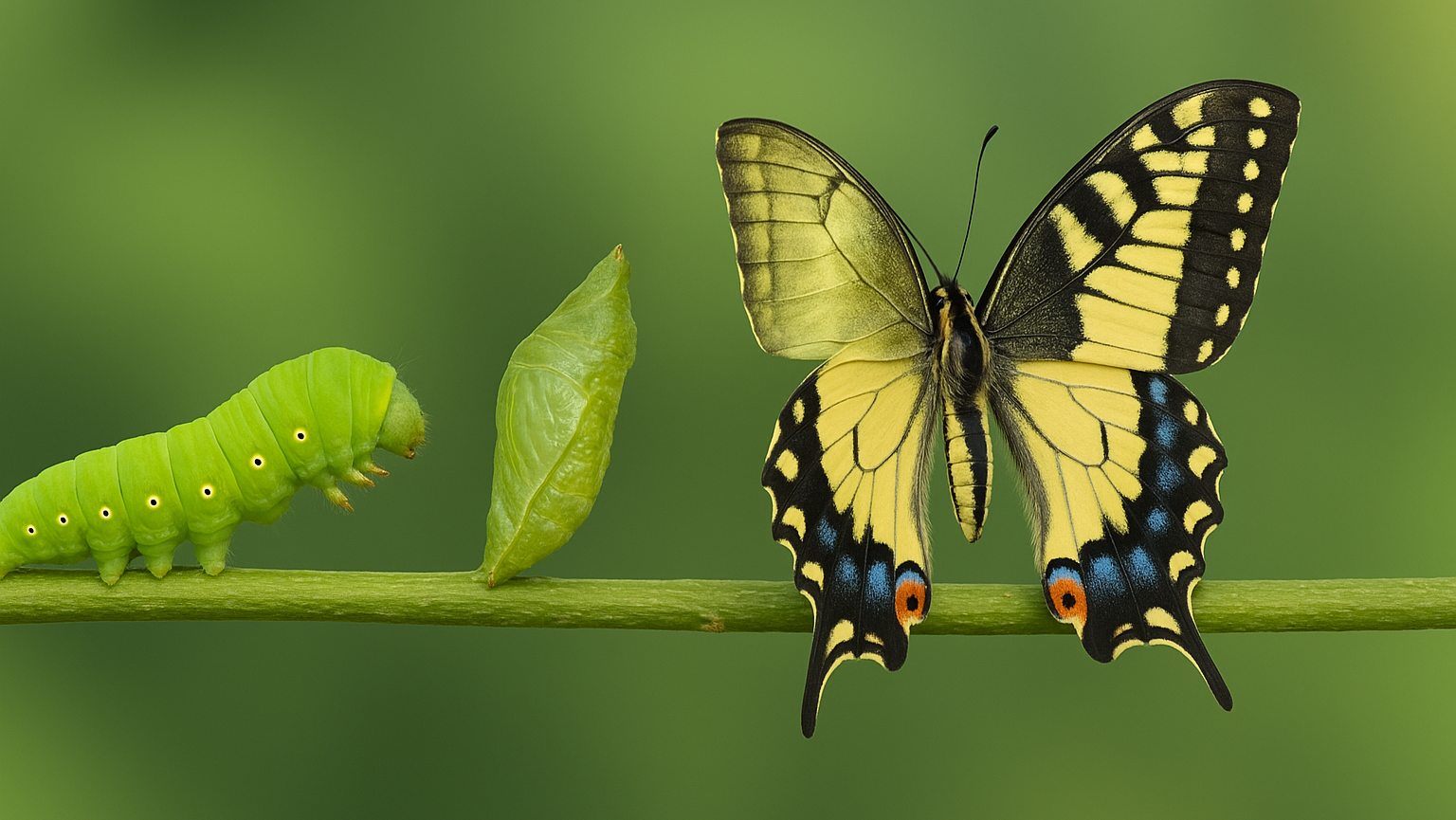 Picture showing a transformation of a caterpillar to a butterfly like the OpenTelemetry Transform Processor
