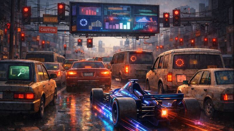 AI Dev race car stuck in a legacy observability traffic jam