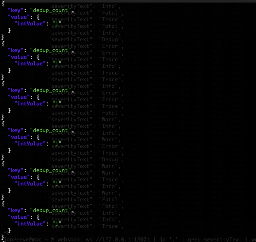 Screen showing terminal output to validate the deduplication processor using the remote tap processor